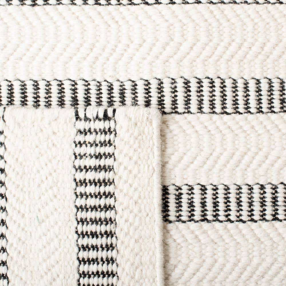 Handmade Black and White Striped Wool Runner Rug