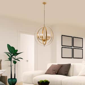 Modern 6-Light Pendant Light Fixtures, Golden Orb Chandeliers, Gold Pendant Lights, Adjustable Orbits Ring Hanging Light