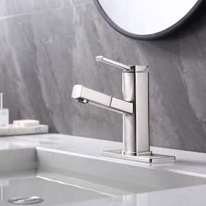 Pull Out Sprayer Single Handle Single Hole Bathroom Faucet with Deckplate and Supply Line Inlcuded in Brushed Nickel