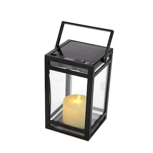 Black Indoor/Outdoor Solar Flickering Candle Lantern Farmhouse Modern Warm White Light Design