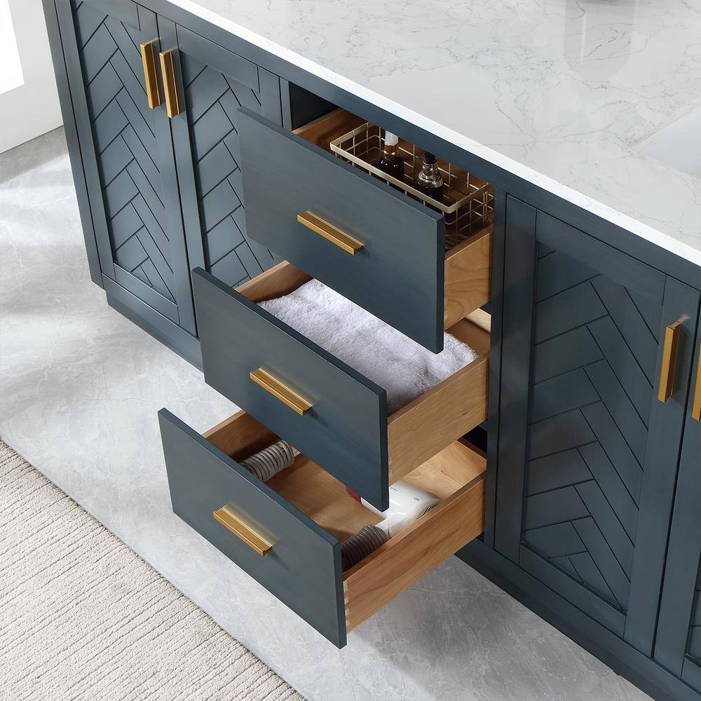 Gazsi 72" Charcoal Blue Double Vanity with White Stone Countertop