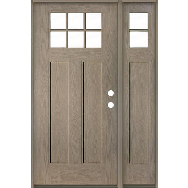 Krosswood Doors Craftsman 50 in. x 80 in. 6-Lite Left-Hand/Inswing Clear Glass Oiled Leather Stain Fiberglass Prehung Front Door w/RSL