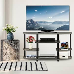 JAYA 42 in. French Oak Gray and Black Wood TV Stand Fits TVs Up to 44 in. with Open Storage