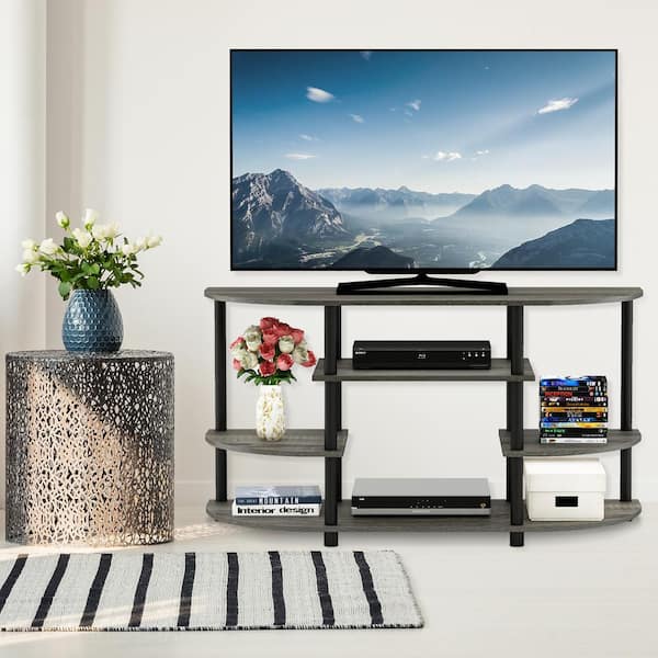 Furinno JAYA 42 in. French Oak Gray and Black Wood TV Stand Fits TVs Up to 44 in. with Open Storage