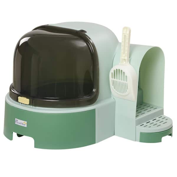 Covered Litter Box, Easy to Clean Open Including and Openable Front Cover and Litter Scoop, Green
