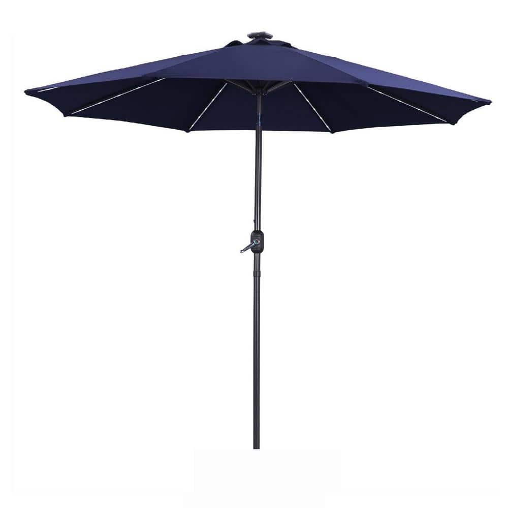 9 ft. Aluminum Market Solar Lighted Patio Umbrella in Navy