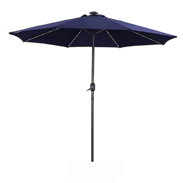 Tatayosi 9 ft. Octangle Market Solar 56 LED Lights Patio Umbrella with Tilt and Crank in Navy Blue