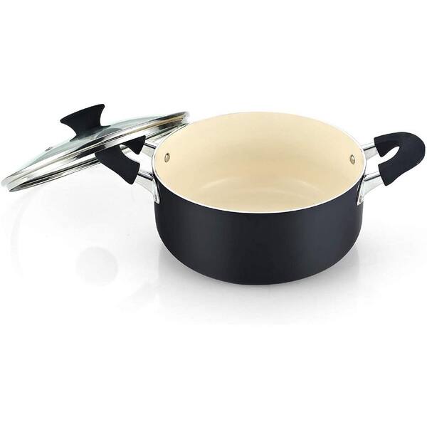 Ecocook Red Saucepan Set Non Stick White Ceramic Coating & Glass Lids Pan Frying 