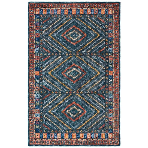 Aspen 2 ft. x 4 ft. Rust/Green Border Diamond Area Rug