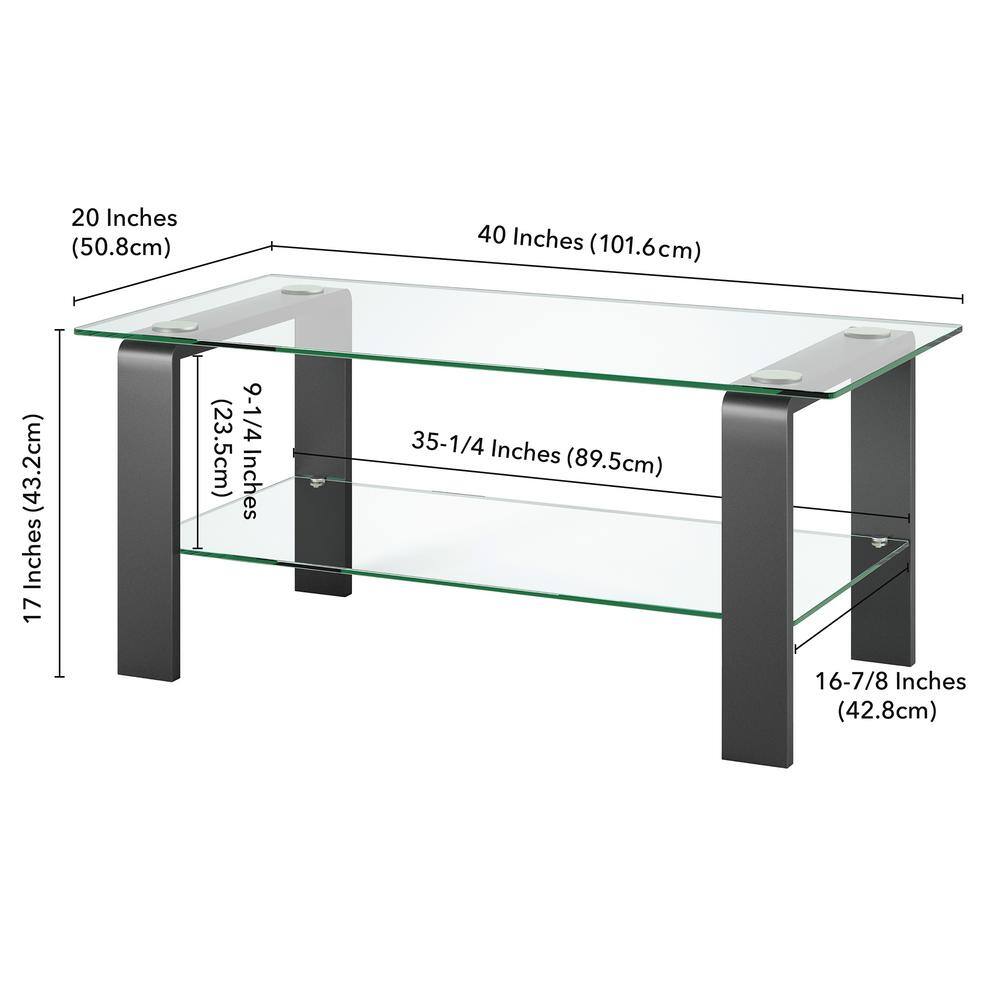 Asta Pewter Finish Rectangular Glass Coffee Table with Shelf