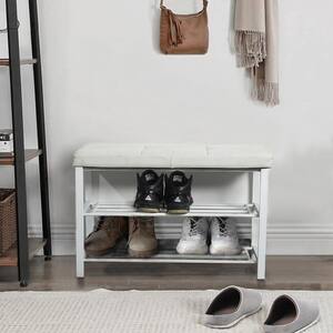 20.5 in. H 32.3 in. W White Metal Shoe Storage Bench