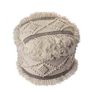 Arleth Scandinavian Tufted Off-White Gray 18 in. x 18 in. Shaggy Lodge Pouf