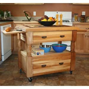 Island Europa Natural Wood Kitchen Cart with Storage