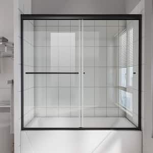 AIM 60 in. W. x 58 in. H Sliding Tub Door in Black Frame with Clear Glass