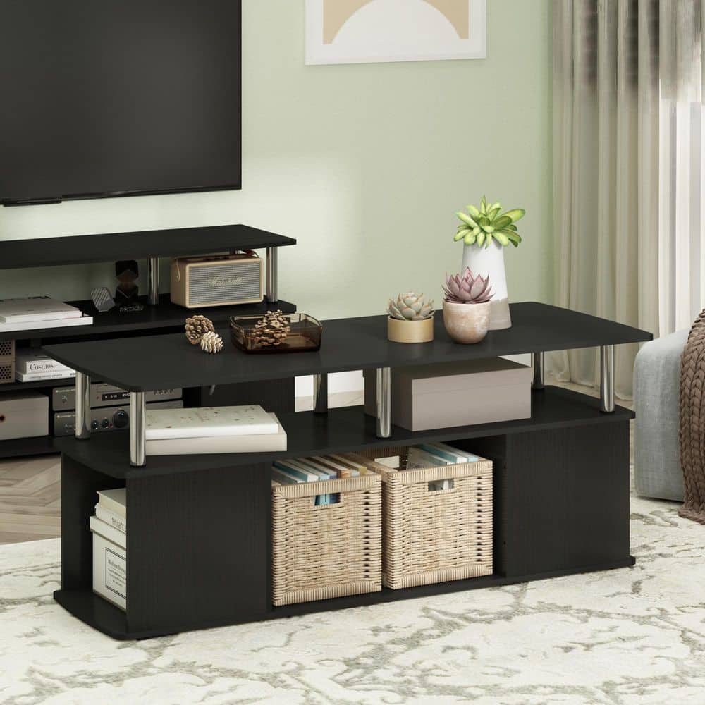 JAYA 18.89 in. Dark Americano/Stainless Steel Rectangle Wood Coffee Table with Storage Shelf price history on PriceWatchPro