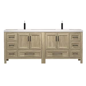 VIV 84 in. W x 20 in. D x 35 in. H Double Sink Freestanding Bath Vanity in Dark French Oak with White Acrylic Top