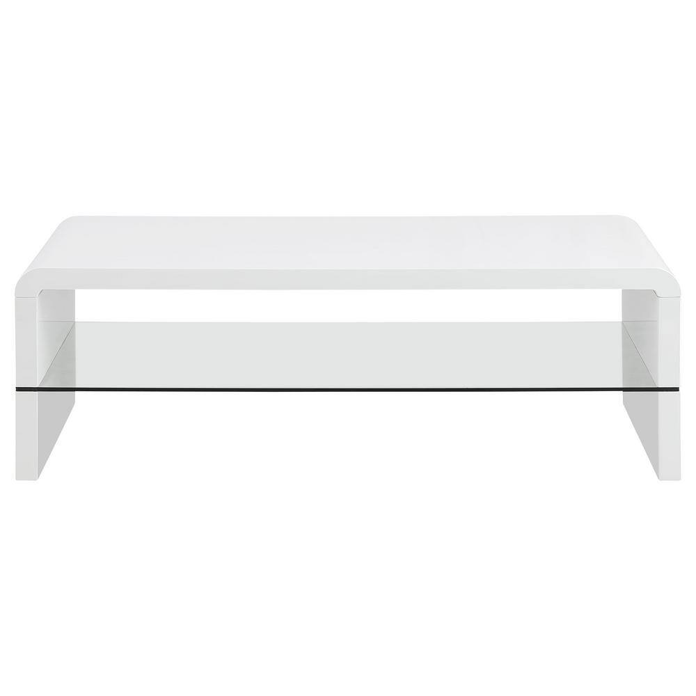 White High Gloss Rectangular Coffee Table with Glass Shelf
