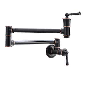 1.8 GPM Brass Wall Mounted Foldable Kitchen Pot Filler with Mounting Hardware and Double Handle in Oil Rubbed Bronze