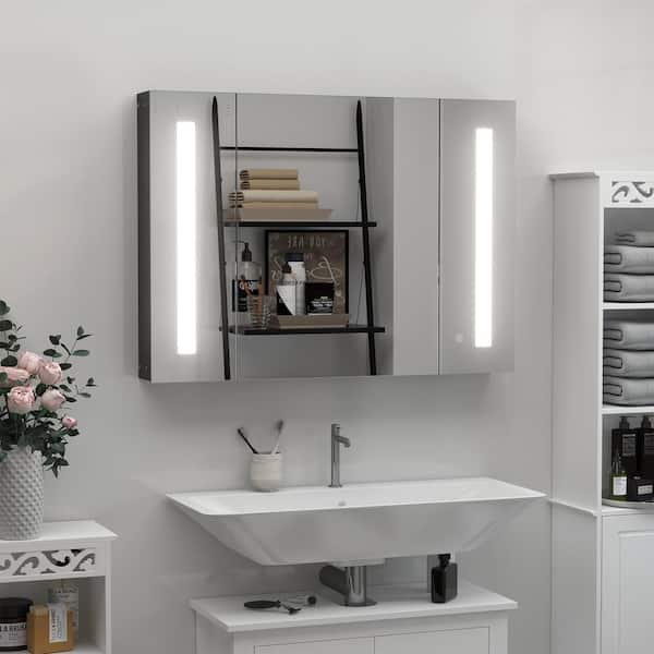 kleankin LED Light Medicine Cabinet with Mirror Door, Wall-Mounted
