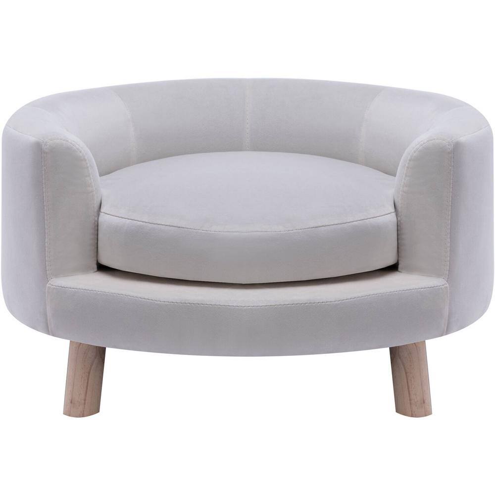 28-Inch White Velvet Elevated Circular Pet Sofa