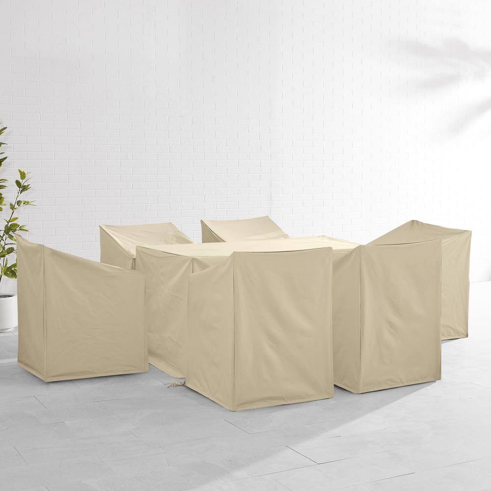 Tan Heavy-Duty Vinyl 7-Piece Outdoor Dining Furniture Cover Set