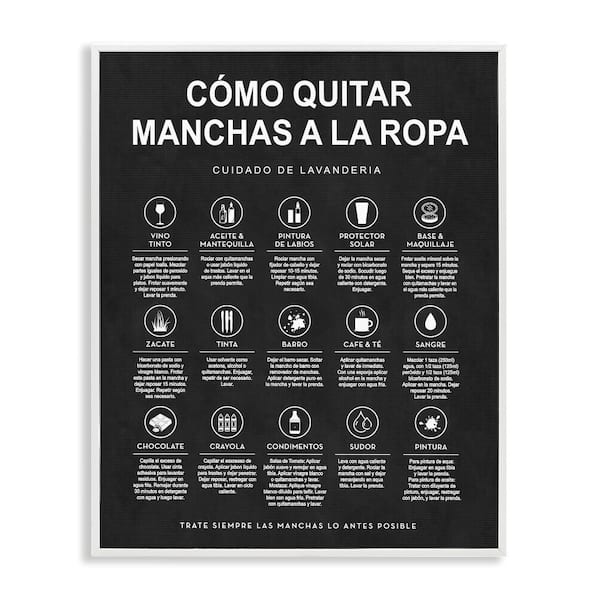 Stupell Industries Lavanderia Stain Guide Black by Lettered and Lined White Framed Typography Giclee Art Print 30 in. x 24 in.