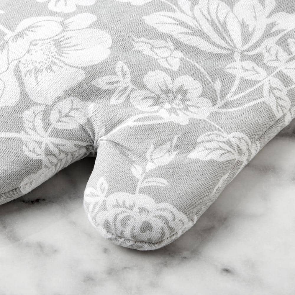 Gray Floral Vine Cotton Oven Mitt Set, 7"x13", 2-Piece