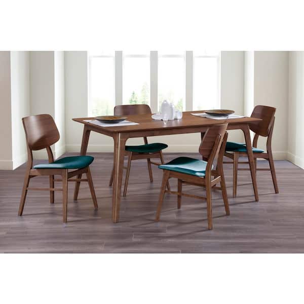 New Classic Furniture Oscar 5-Piece Rectangular Walnut/Teal Wood Top Dining Table Set with 4-Chair