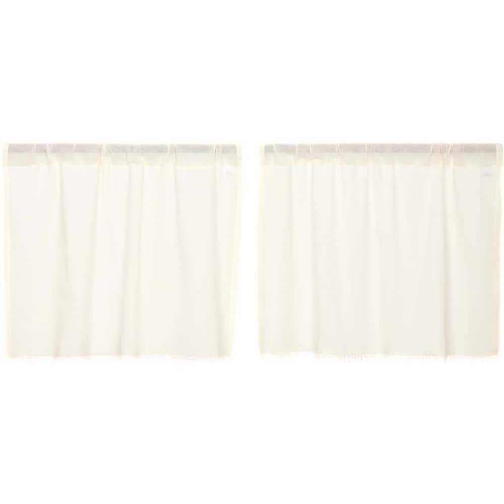 Antique White Cotton Sheer Rod Pocket Kitchen Tier Curtains