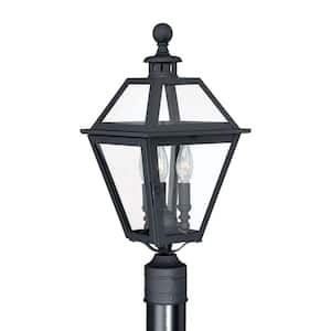Nottingham 3-Light Black Steel Hardwired Outdoor Weather Resistant Empire Post Light with No Bulbs Included