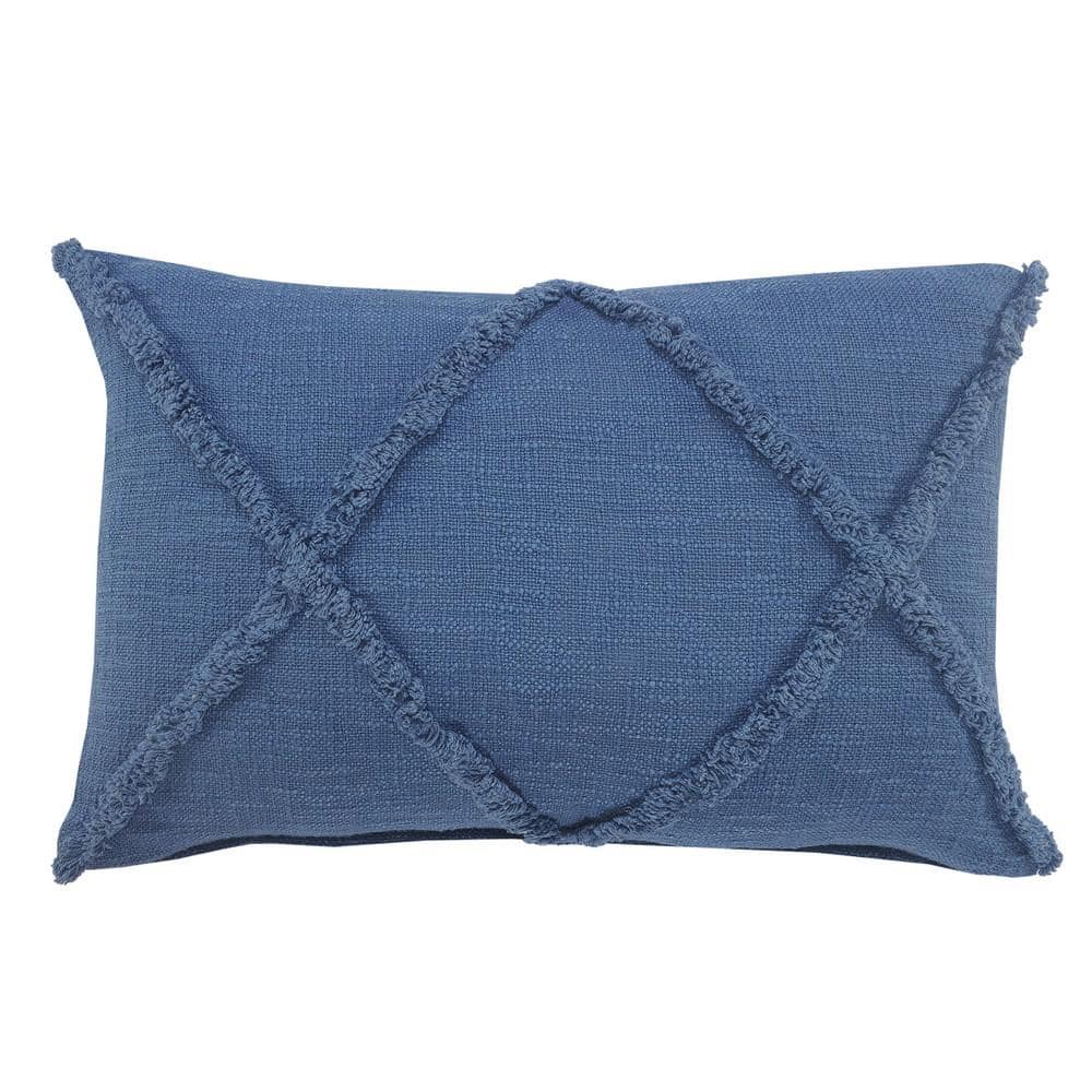 LR Home Rhea Tufted Crosses Cobalt Blue Coastal Soft Poly-Fill 16 in. x 24 in. Indoor Throw Pillow