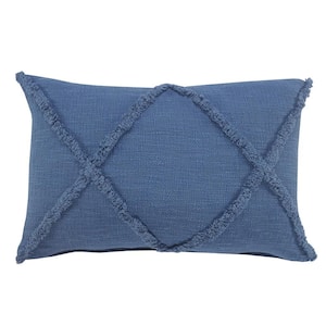 Rhea Tufted Crosses Cobalt Blue Coastal Soft Poly-Fill 16 in. x 24 in. Indoor Throw Pillow