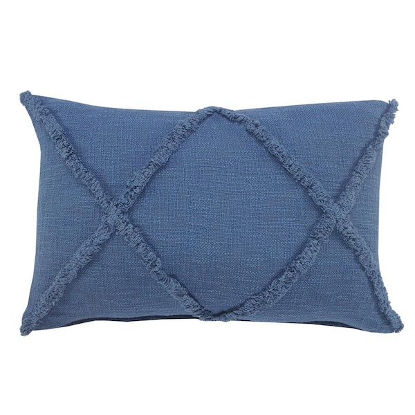Rhea Tufted Crosses Cobalt Blue Coastal Soft Poly-Fill 16 in. x 24 in. Indoor Throw Pillow