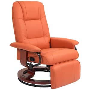 Light Brown Faux Leather Manual Recliner, Adjustable Swivel Lounge Chair with Footrest, Armrest and Wrapped Wood Base