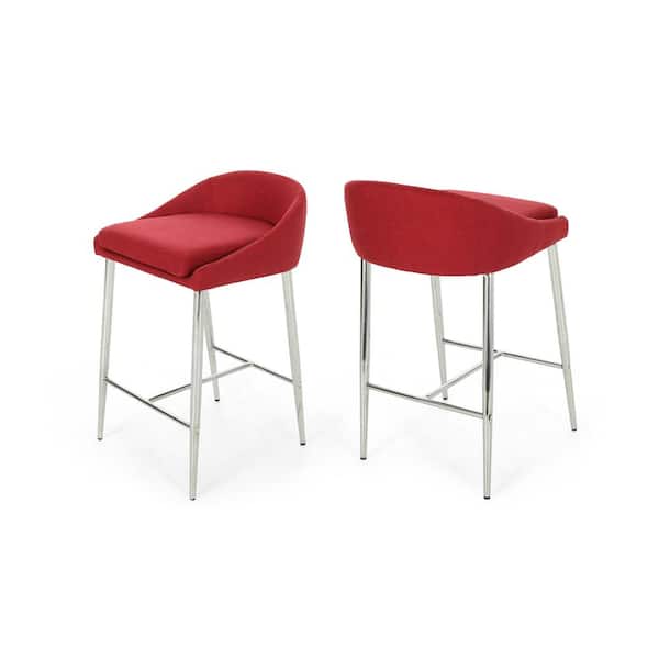 Noble House Bandini Modern 26 in. Red Upholstered Counter Stools (Set of 2)