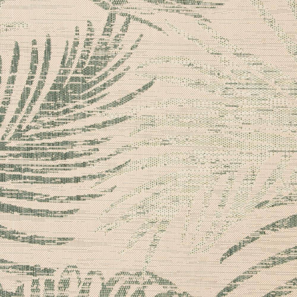 Beige and Green Square Palm Leaf Indoor/Outdoor Rug