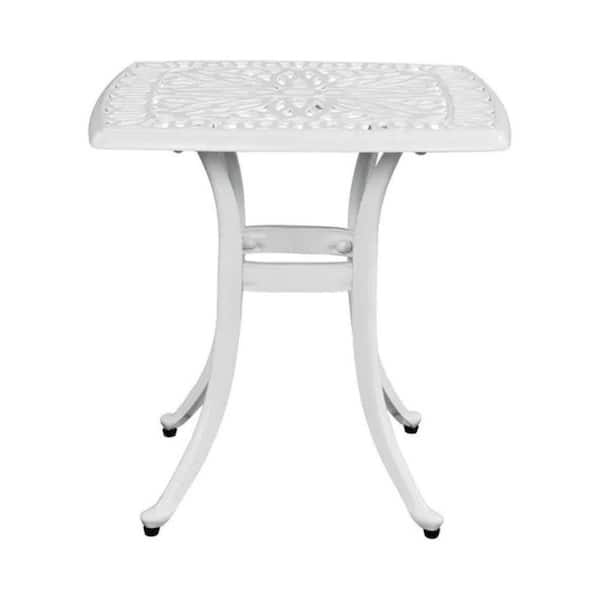 Outdoor Cast Aluminum Square Table-Elegant Patio & Poolside Side Table with Umbrella Hole (White)