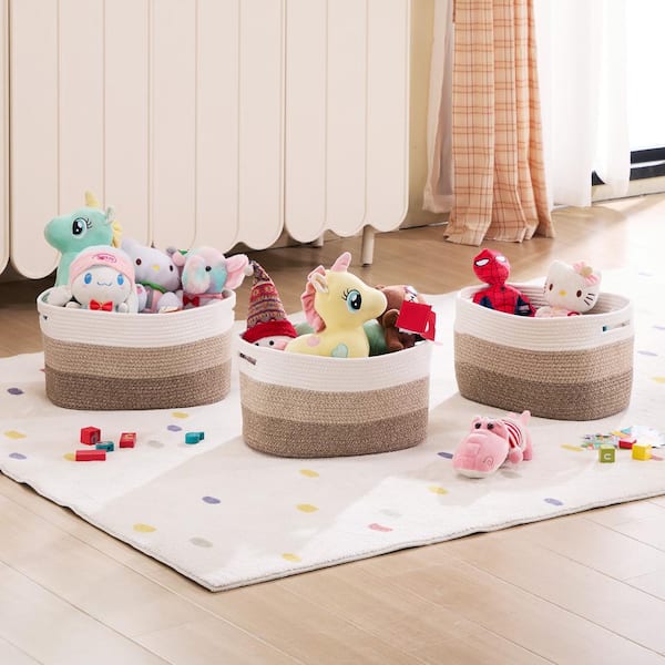 Woven Basket, Brown, 15 in.x 9 in. Cotton Rope Basket,Decorative Basket Organizer Towel Hamper, 3 Packs Storage Basket