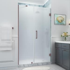 Belmore XL 49.25 - 50.25 in. x 80 in. Frameless Hinged Shower Door with Ultra-Bright Frosted Glass in Bronze