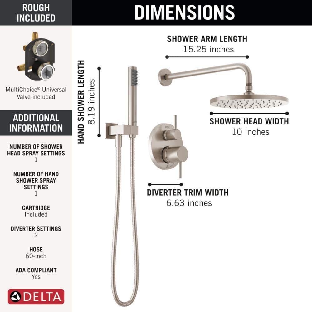 Spotshield Brushed Nickel Rain Shower System with Handheld Spray