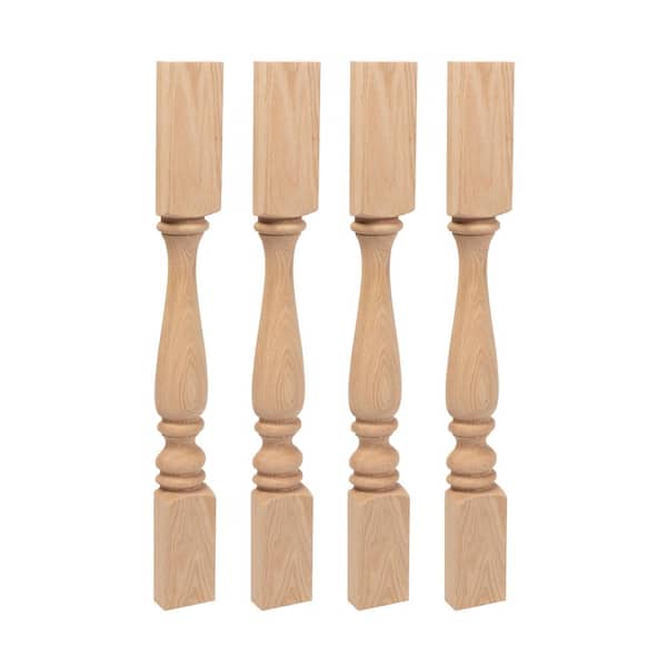 American Pro Decor 35.25 in. x 3.75 in. Unfinished Solid North American Red Oak Plain Half Round Kitchen Island Leg (4-Pack)