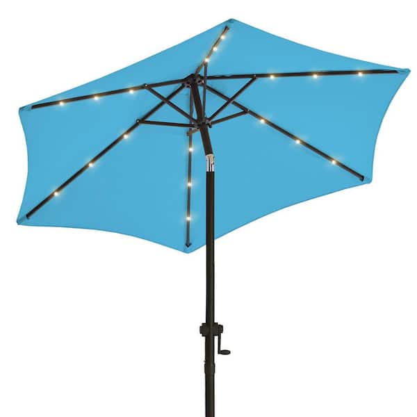 7.5 ft. Solar LED Lighted Market Patio Umbrella with Crank and Tilt in Sky Blue