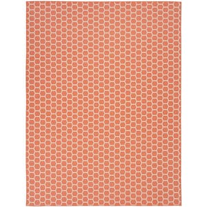 Reversible Indoor Outdoor Coral 8 ft. x 10 ft. Honeycomb Contemporary Area Rug
