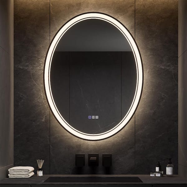 ES-DIY 28 in. W x 36 in. H Medium Oval Frameless Anti-Fog LED Wall Mounted Bathroom Vanity Mirror Lighted Mirror