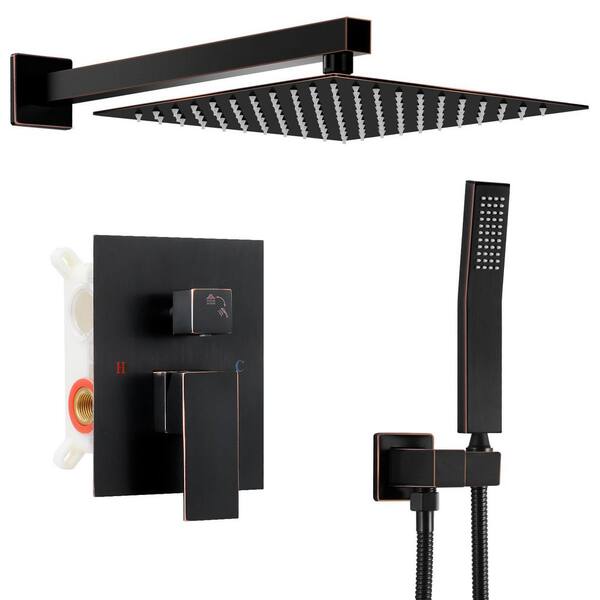 1-Spray Wall Mount Dual Fixed and Handheld Shower Head 1.8 GPM 10 in. Square Rainfall Shower Head in ORB