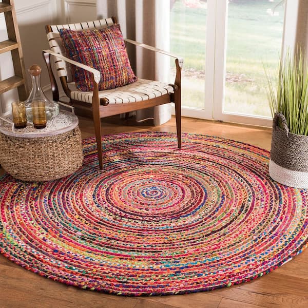Cape Cod 5 ft. x 5 ft. Red/Multi Ascending Multicolor Round Area Rug