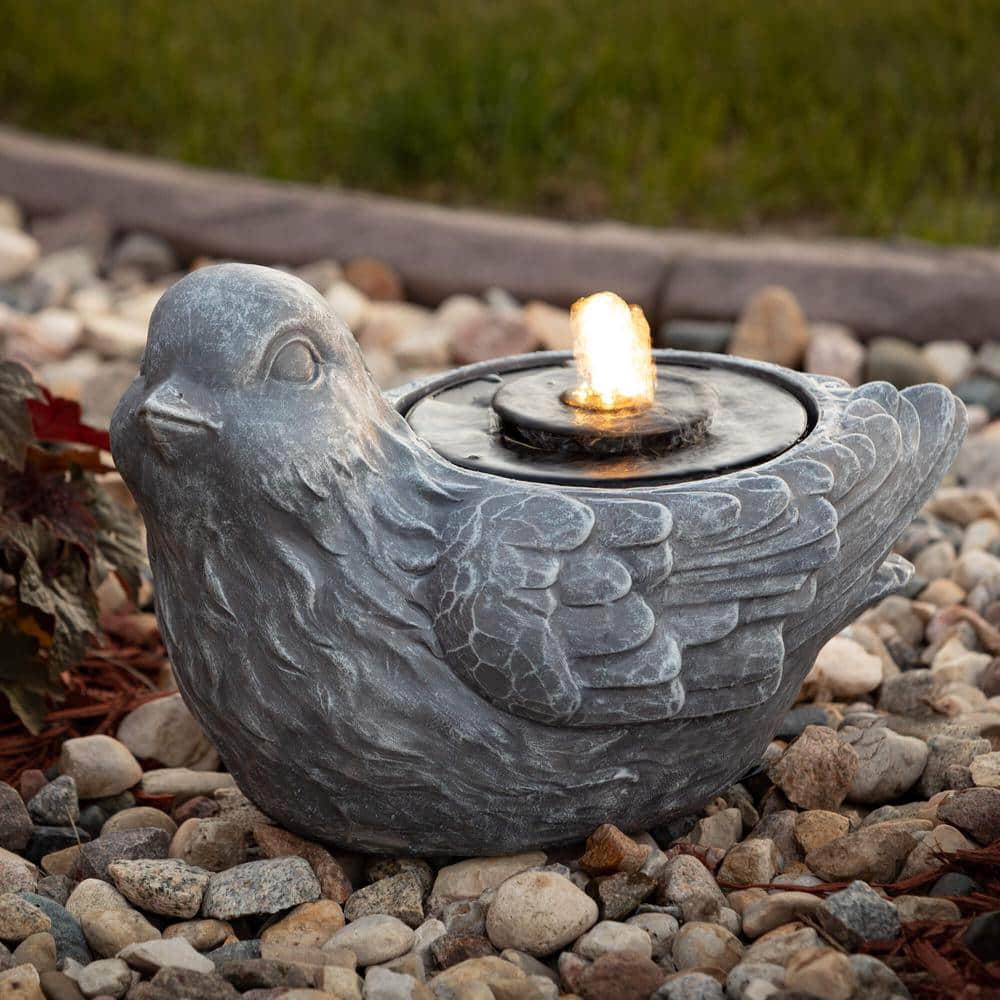 Gray Resin Bird Fountain with Classic Stone Finish