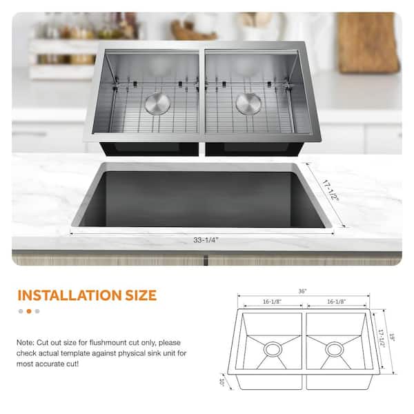 Glacier Bay Zero Radius Farmhouse/Apron-Front 16g Stainless Steel 36 in. Single Bowl Workstation Kitchen Sink with Accessories, Silver