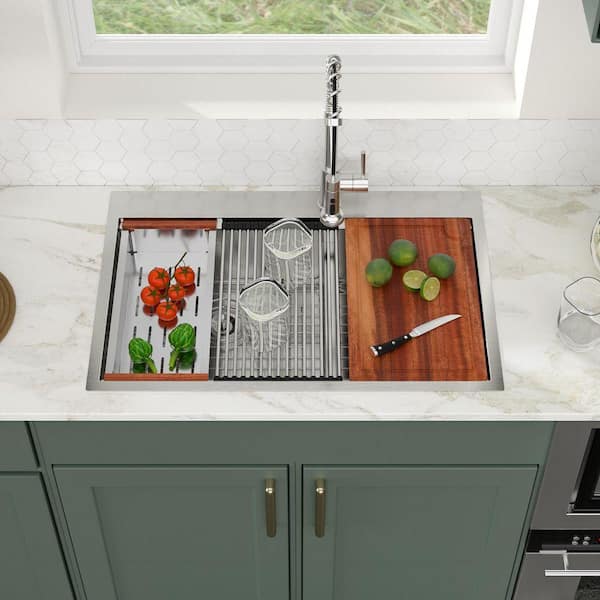 Logmey 33 in. Drop-in Low Divide Double Bowl 60/40 Stainless Steel