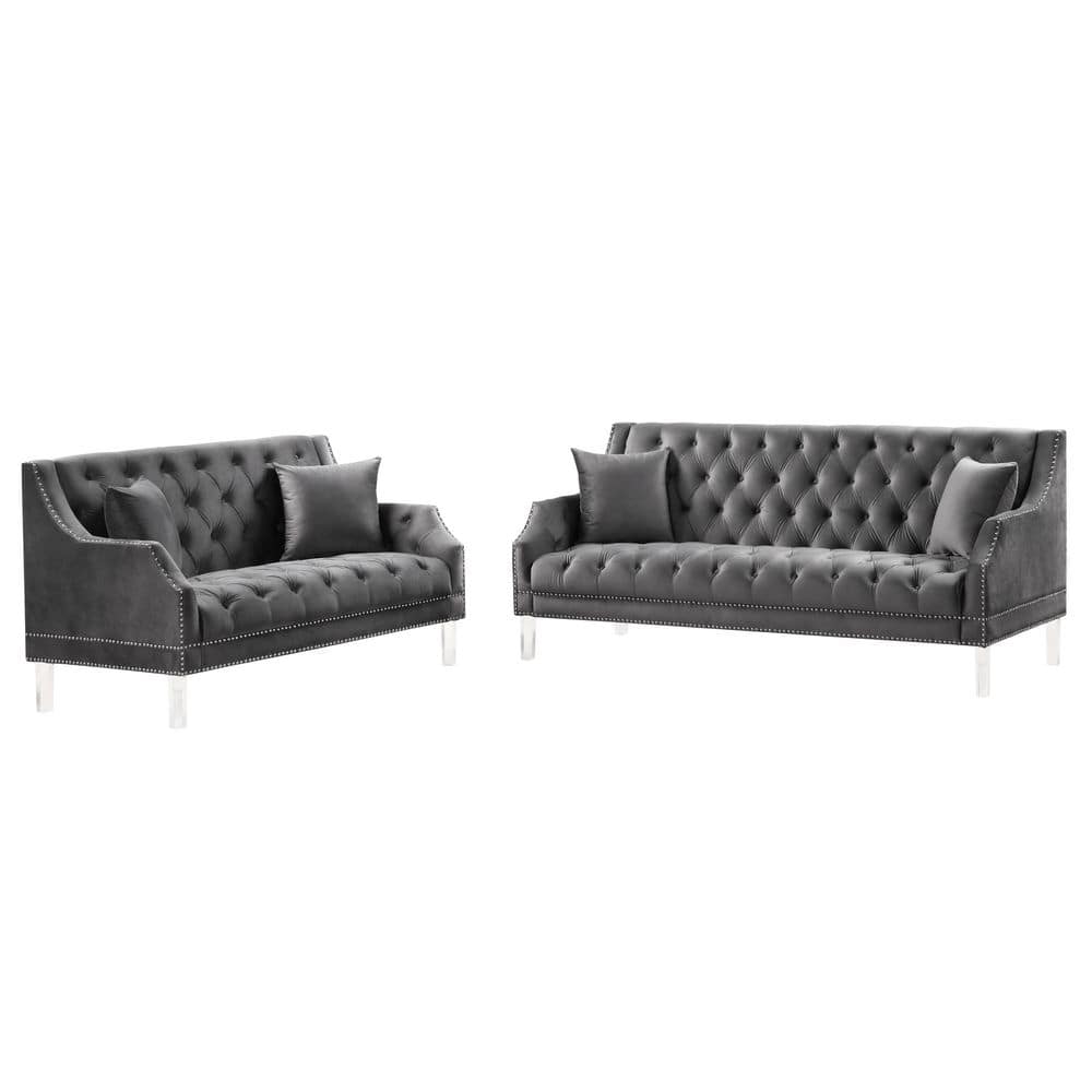Morden Fort 2Piece Gray Living Room Couches Fabric Dutch Velvet, Loveseat, Sofa Top 8905GREY2